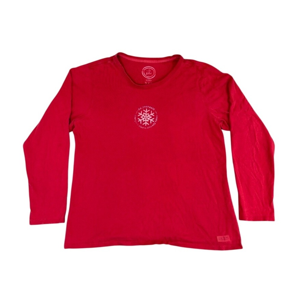 Life is Good Womens XL Red Snowflake Graphic Long Sleeve T-Shirt Classic Fit